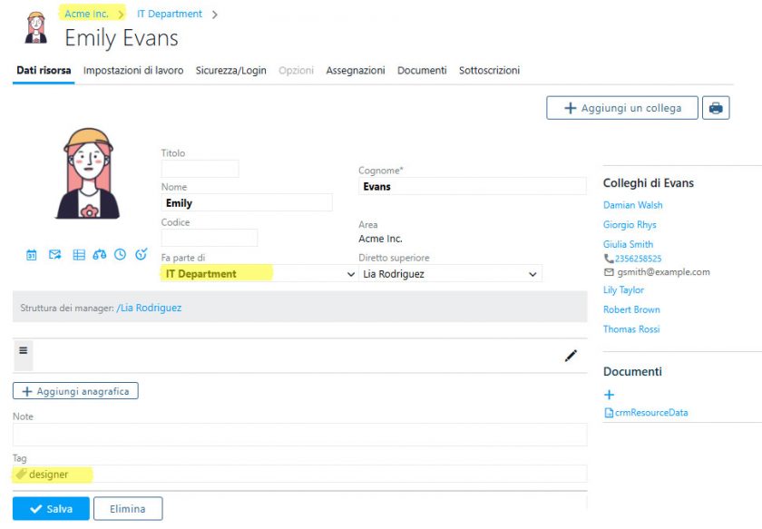 scheda risorsa aziendale