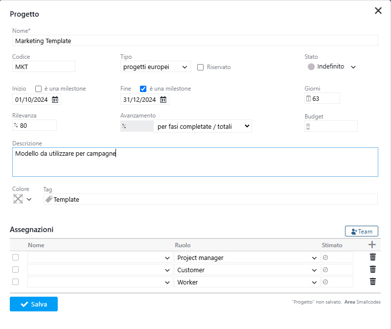 creazione del template di progetto