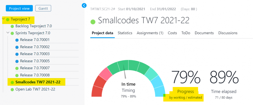 Twproject project progress